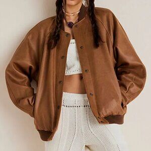 NWOT We The Free Wild Rose Vegan Suede Bomber, Chestnut, Size XS